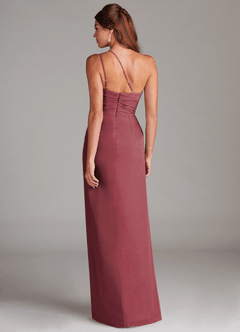 Azazie Eren Vestidos de damas de honor Vestido de Merlot de Gasa de Corte Recto con Hombro unilateral image7