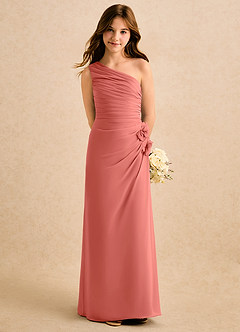 Azazie Sophie Girls Formal Flower Girl Dresses Salmon Pink Sheath One Shoulder Chiffon Dress image5