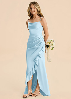 Azazie Mia Junior Sky Blue Mermaid Pleated Stretch Satin Dress image4