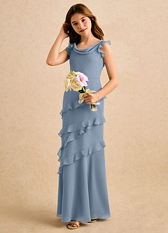Azazie Aria Girls Formal Blomsterpigekjoler Havfrue Rynket Chiffon Gulv-længde Kjole image5