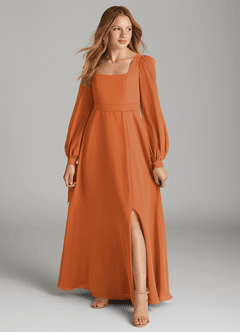 Azazie Leonia Junior Cinnamon A-Line with Pockets Chiffon Dress image1