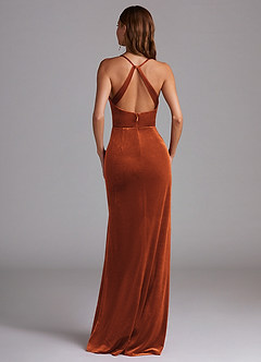 Azazie Becca Vestidos de damas de honor Vestido de Naranja Quemada de terciopelo de Corte Recto image6