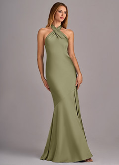 Azazie Lorena Bridesmaid Dresses Pistachio Mermaid Pleated Stretch Satin Dress image3