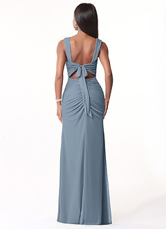 Azazie Jesaphine Bridesmaid Dresses Dusty Blue Sheath Ruched Mesh Dress image3
