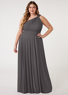 Azazie Charlize Bridesmaid Dresses Steel Grey A-Line One Shoulder Mesh Dress image6