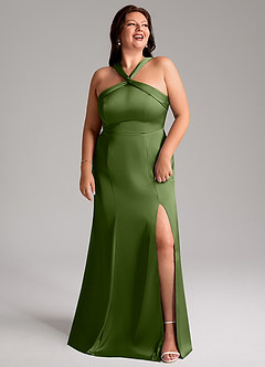 Azazie Rue Robes de demoiselle d'honneur Robe Trapèze en Satin extensible Plissée Genévrier image11