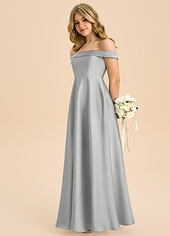 Azazie Sissy Junior Silver A-Line Off the Shoulder Stretch Satin Dress image6