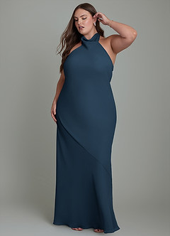 Azazie Velli Bridesmaid Dresses Dark Navy Mermaid High Neck Chiffon Dress image11