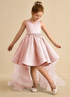 Azazie Julietta Flower Girl Dresses Blushing Pink Ball-Gown Convertible Tulle Dress image5