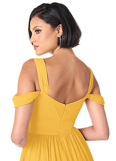 Azazie Lianne Bridesmaid Dresses Marigold A-Line Off the Shoulder Chiffon Dress image6