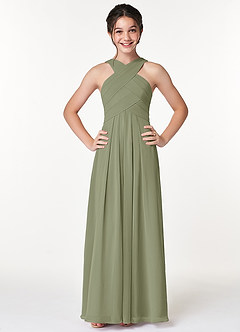 Azazie Kaleigh Junior Pistachio A-Line Pleated Chiffon Dress image1