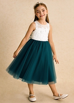 Azazie Lina Flower Girl Dresses Ivory Pine Ball-Gown Lace Dress image4