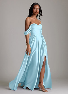 Azazie Loisa Bridesmaid Dresses Sky Blue A-Line Off the Shoulder Stretch Satin Dress image6