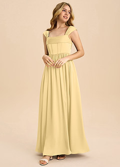 Azazie Hattie Junior Butter A-Line Pleated Stretch Satin Dress image1