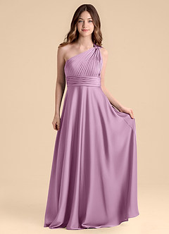 Azazie Charlize Junior Abito A-Line in Raso Elasticizzato Plissettato Glicine image4