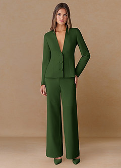 front Elara Olive Refined Weave Tailored Blazer