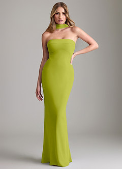 Azazie Lusinda Bridesmaid Dresses Lemongrass Mermaid Off the Shoulder Chiffon Convertible Dress image1