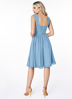 Azazie Angie Brautjungfernkleider A-Linie Korsett Chiffon Kleid Stahlblau image2