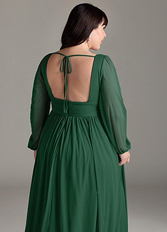 Azazie Norah Vestidos de damas de honor Vestido de Verde Oscuro de Gasa de Corte en A con Manga larga con cuello en V image13