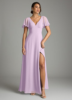 Azazie Kimber Vestidos de damas de honor Vestido de Lila Esmerilada de Gasa de Corte en A con Manga volante image2