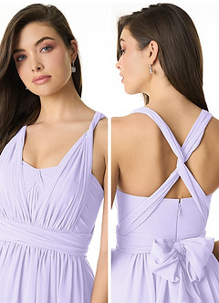 Azazie Olani Vestidos de damas de honor Vestido de Lila de Gasa de Corte en A Convertible con Vestidos sin tirantes image5