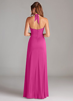 Azazie Elliana Vestidos de madrinha de casamento Vestido Fúcsia de Cetim elástico de Bainha com Fenda Lateral image6