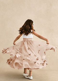 Azazie Vi vestidos de niña de las flores Vestido de Rosa Inglesa de Tul de Corte En A con Sin mangas image3