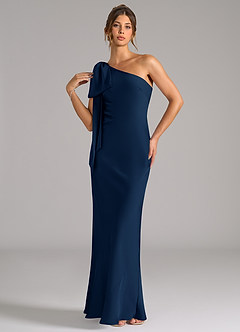 Azazie Capri Bridesmaid Dresses Dark Navy Mermaid One Shoulder Stretch Satin Dress image3