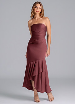 Azazie Danie Bridesmaid Dresses Merlot Sheath Strapless Chiffon Dress image5