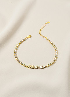 front Pulsera de tenis con diamantes de imitación y nombre personalizado