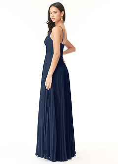 Azazie Vini Bridesmaid Dresses Dark Navy A-Line V-Neck Pleated Chiffon Dress image4