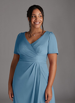 Azazie Bessie Mother of the Bride Dresses Steel Blue A-Line Pleated Mesh Dress image11