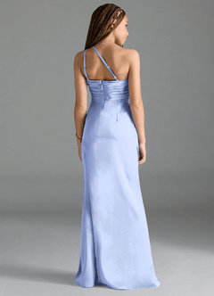 Azazie Eren Junior Ice Sheath Pleated Stretch Satin Dress image2