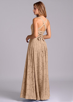 Azazie Francis Bridesmaid Dresses Champagne A-Line Corset Floral Burnout Dress image2