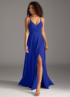 Azazie Davis Bridesmaid Dresses Royal Blue A-Line Pleated Stretch Crepe Dress image4