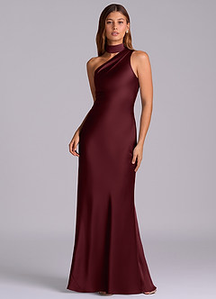 Azazie Seona Bridesmaid Dresses Cabernet Mermaid One Shoulder Stretch Satin Dress image1