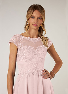 Azazie Shonda Mother of the Bride Dresses Blushing Pink Lace Chiffon Dress image6