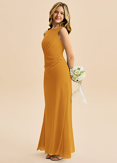 Azazie Floris Junior Robe Trapèze en Mousseline de soie Plissée Caramel écossais image5