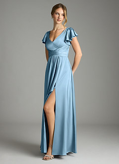 Azazie Omari Bridesmaid Dresses Steel Blue A-Line Stretch Satin Dress image4