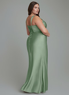 Azazie Agustina Abiti da Damigella Abito Sirena in Raso Elasticizzato Corsetto Matcha image8
