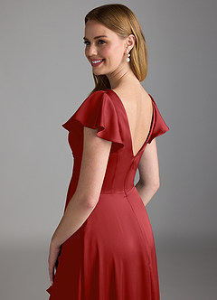 Azazie Omari Bridesmaid Dresses Pomegranate A-Line Stretch Satin Dress image3