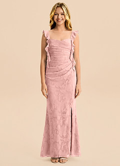 Azazie Jessamine Junior Robe Sirène en Blumen-Burnout Décolleté en cœur Rose Poudré image5