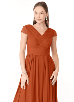 Azazie Organa Robes de demoiselle d'honneur Robe Trapèze en Mousseline de soie Plissée Orange Brûlée image5