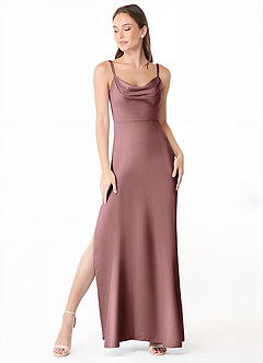 Azazie Alaija Bridesmaid Dresses Vintage Mauve Mermaid Side Slit Stretch Satin Dress image2