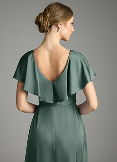 Azazie Lainey Bridesmaid Dresses Sea Moss A-Line with Pockets Stretch Satin Dress image2
