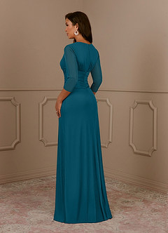 Azazie Annetta Mother of the Bride Dresses Ink Blue A-Line V-Neck Pleated Mesh Dress image3
