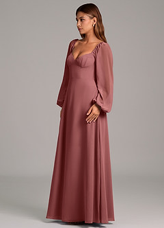 Azazie Annistyn 신부 들러리 드레스 A라인 긴팔 쉬폰 바닥 길이 드레스 image6