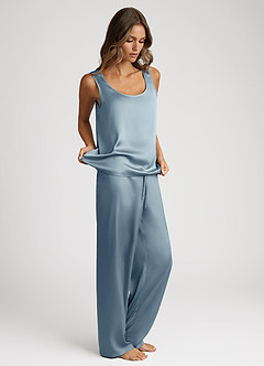 front Pyjamaset i satin med linne och byxor