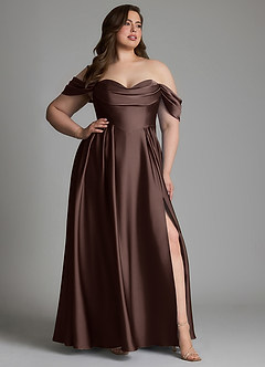 Azazie Loisa Vestidos de damas de honor Vestido Ganache de Satén Elástico de Línea A con Hombros descubiertos image13