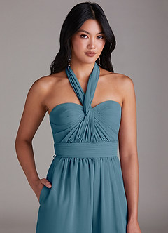 Azazie Lamara Brautjungfernkleider Wandelbar Schulterfrei Chiffon Overall/Jumpsuit Bermudablau image9
